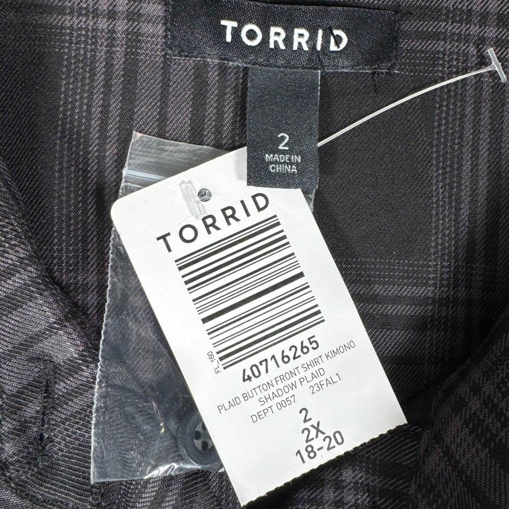Torrid Shadow Plaid Button Front Shirt Kimono Dress Grey Black NWT 2 2X | Goth - Picture 4 of 11